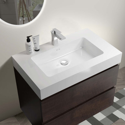 Meuble-lavabo mural 30 po avec lavabo, grand meuble-lavabo flottant mural pour salle de bain moderne, lavabo une pièce sans drain et robinet, pré-assemblé