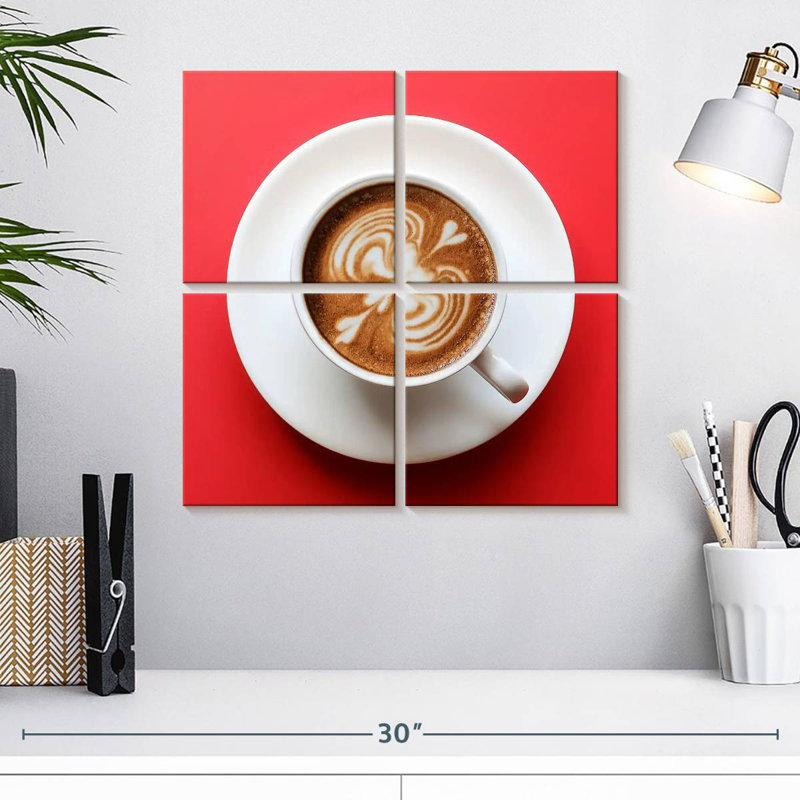 Café Yarlin sur fond rouge, H 18 po x l 18 po