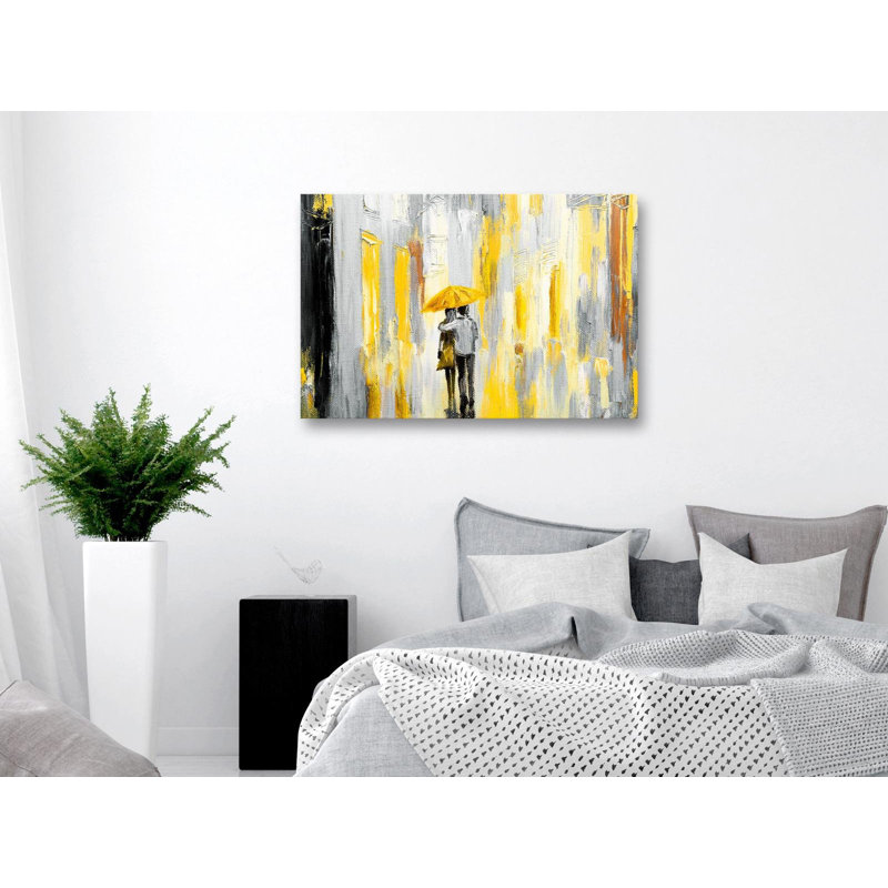 Umbrella In Love - jaune, peinture sur toile tendue, H 32 po x l 47 po x P 1 po