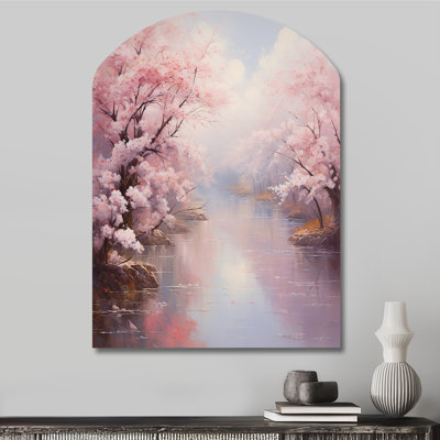 Luthersville - Arch Cherry Blossom Metal Wall Art, Asymmetrical Metal Wall Sculpture Print