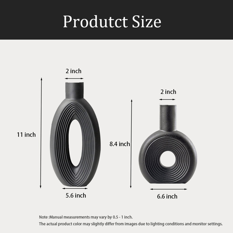 Ceramic Vase, Minimalist Nordic Boho Style, Set Of 2, Black