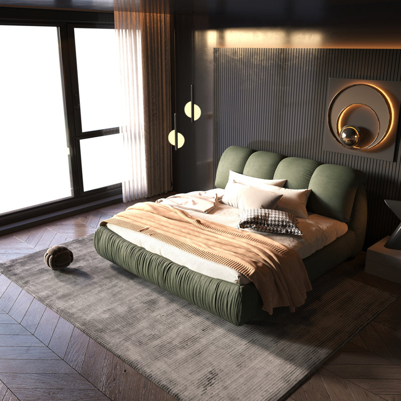 Everly Quinn Upholstered Platform Bed with Oversized Padded Backrest