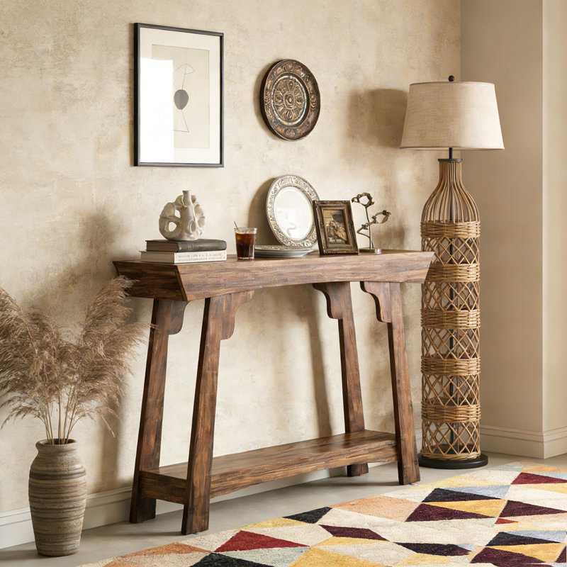 Farmhouse 2-Tier Sofa Table Entryway Table with Storage Shelf