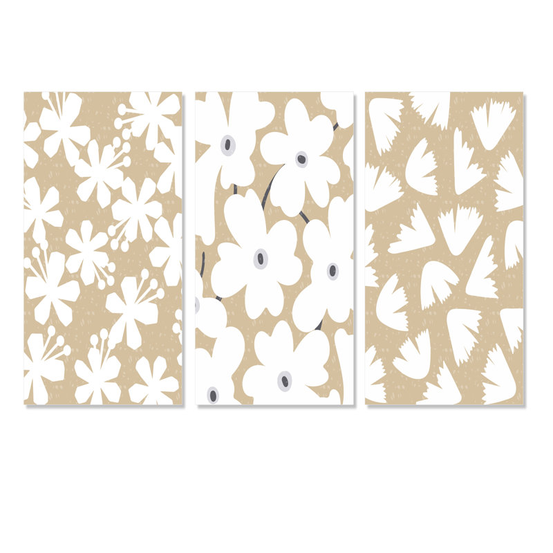 «White Minimalistic Abstract Flowers Silhouettes I», ensemble de 3 pièces d'art traditionnel, H 40 po x l 60 po