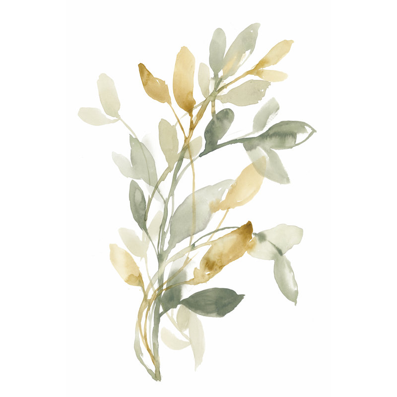 «Sage and Sienna Leaves II» par Jennifer Goldberger - peinture sur toile tendue, H 18 po x l 12 po