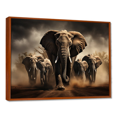 Elephant Harmony In Monochrome III - Elephant Framed Canvas Print