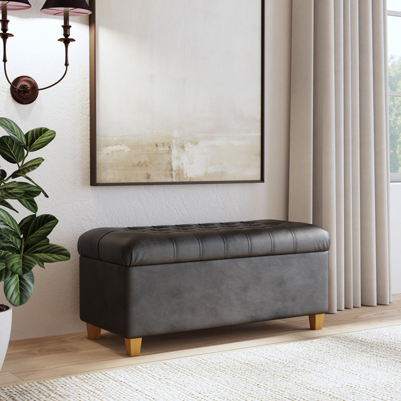 Ardice Faux Leather Upholstered Storage Bench, Black
