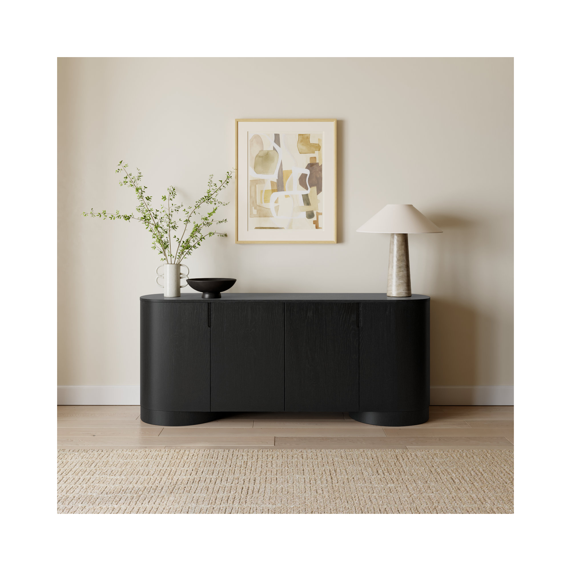 Derby Oval 4 Door Wood Sideboard, Black