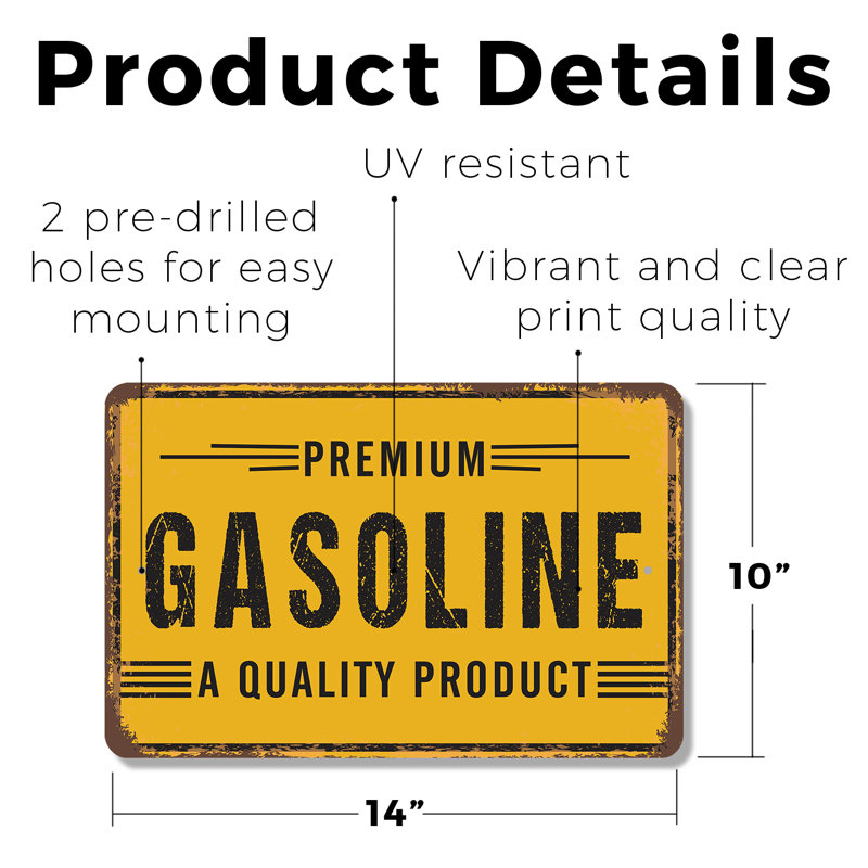 Premium Gasoline 10 Inch x 14 Inch Plastic Sign, 10" H x 14" W x 0.1" D