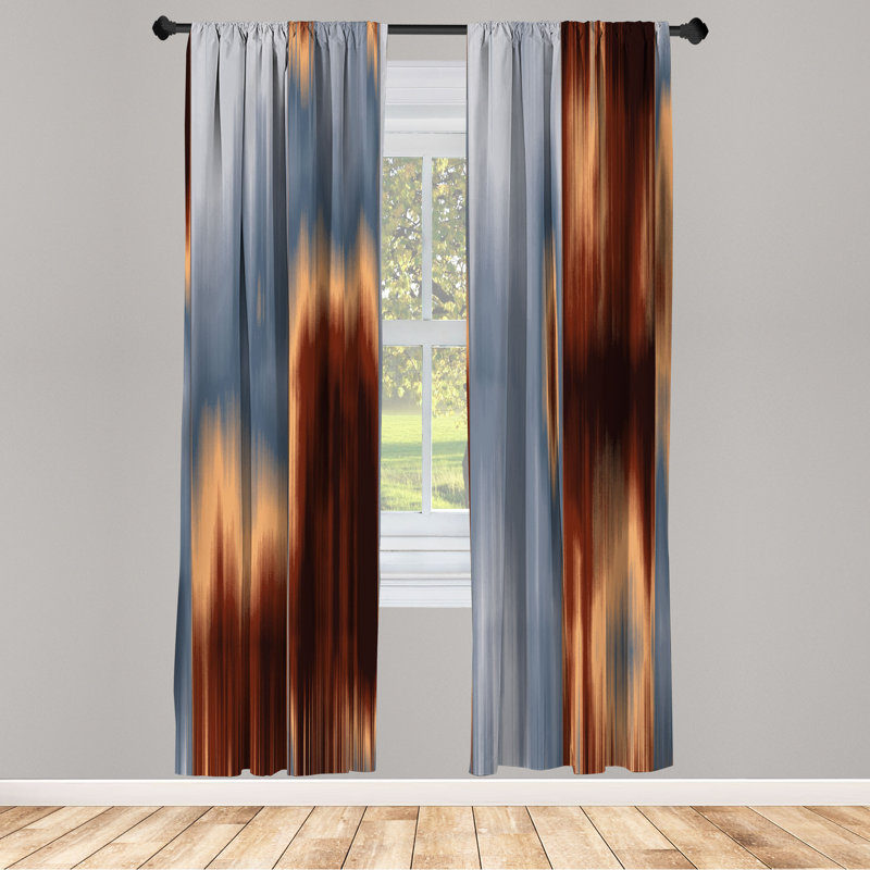Microfiber Floral Semi-Sheer Rod Pocket Curtain Panels, 28" W x 95" L, Orange/Blue
