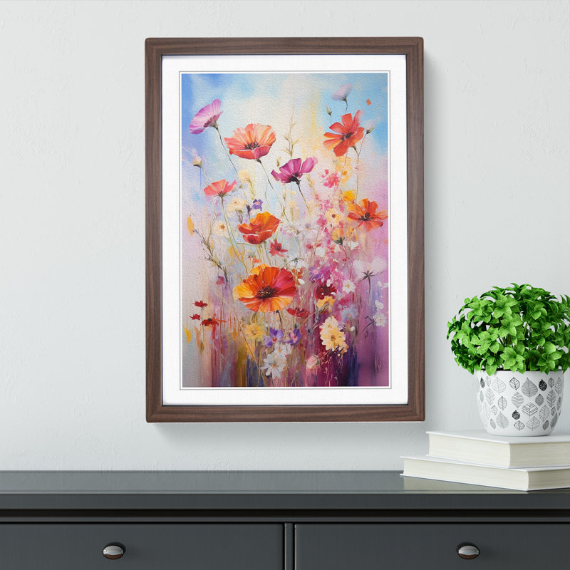 Wildflowers Gestural Art - Framed Print, Walnut Framed, 64cm H x 46cm W