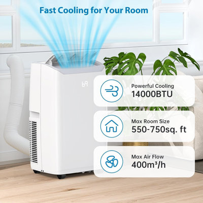 14000 BTU, refroidisseur portatif 3-en-1 avec modes sommeil, oscillation automatique, déshumidificateur et ventilateur