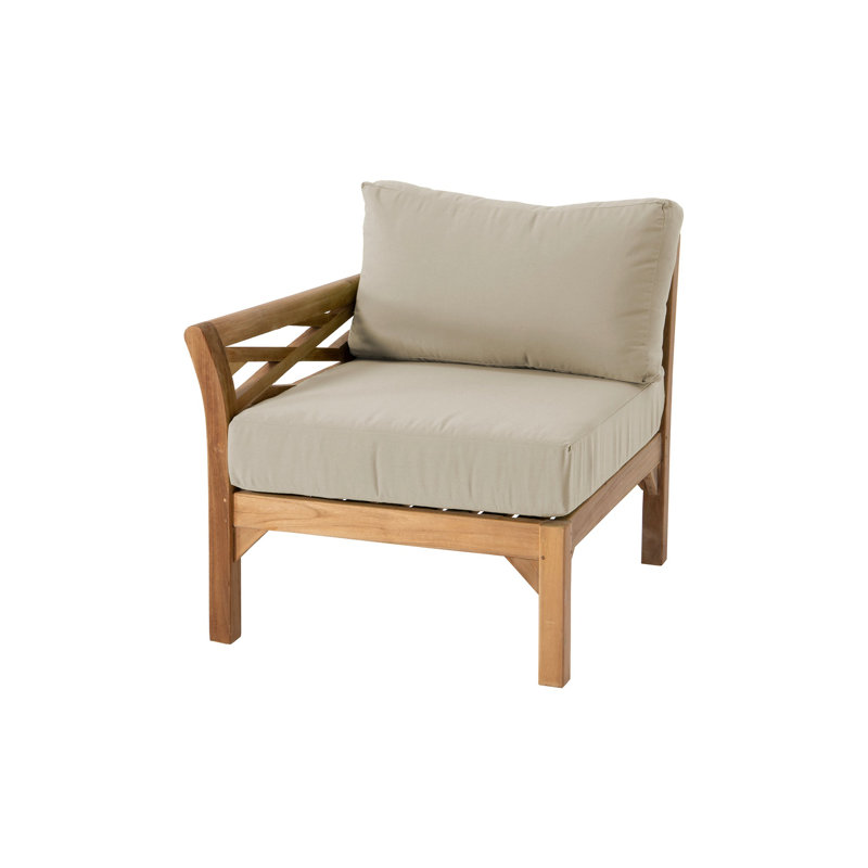 Kendrica Outdoor Teak One Arm Lounge Chair, Antique Beige