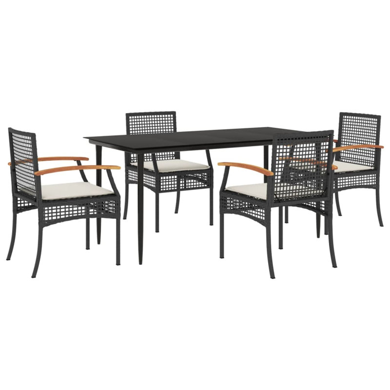 Alliona Rectangular Outdoor Table Set, Cream, Black, 4