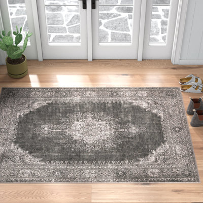 Keltner Oriental Machine Woven Cotton/Polyester Area Rug in Gray