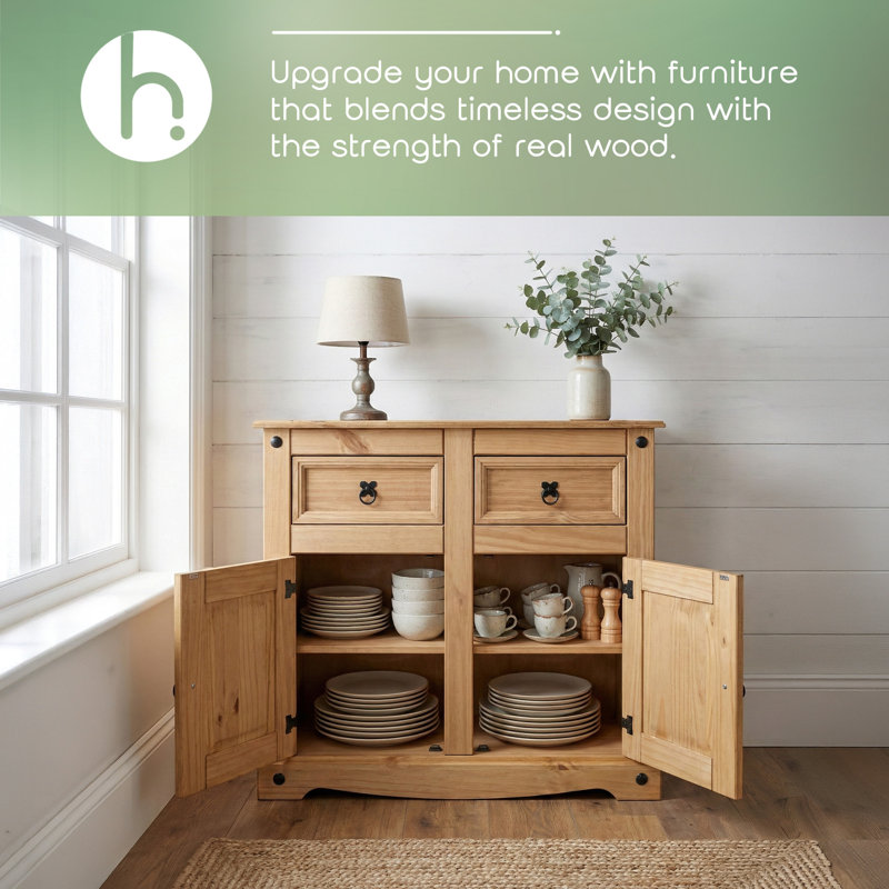 Ensemble de 2 buffets en bois naturel avec tiroirs et portes mixtes
