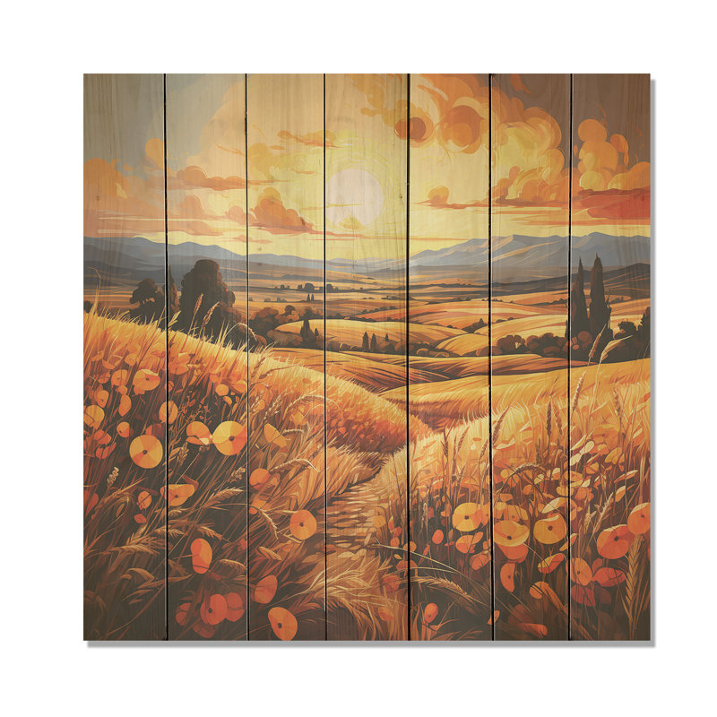 Golden Fields In Us Country III - Paysage romantique sur bois, H 36 po x l 36 po