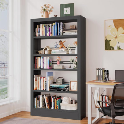 Bookshelf 5 Tier Metal Bookshelf With Adjustable Storage Shelves Library Bookcase Heavy Duty Black Shelves With Book Stopper For Living Room, Library, Office, Bedroom, School