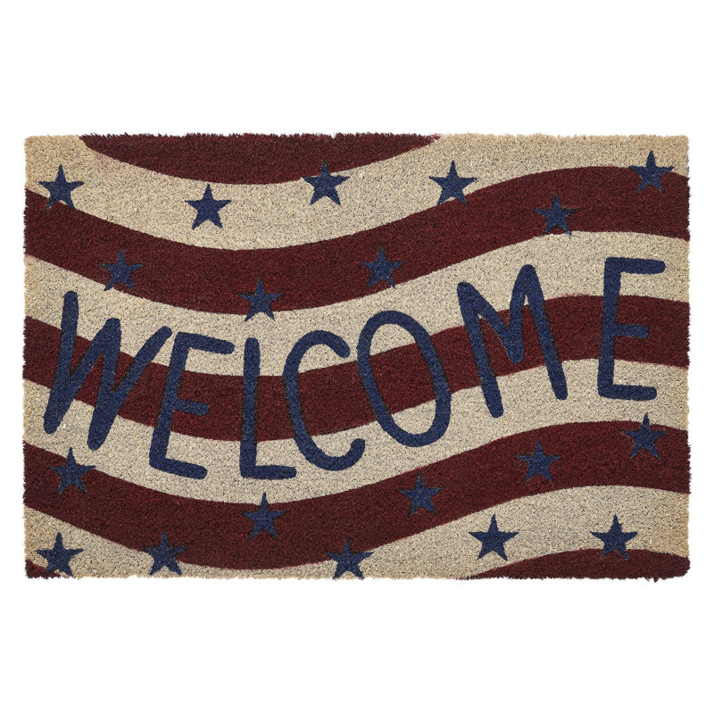 Festive Finds RWB Flag Stripes Coir Welcome Rug Rect, 20" W x 30" L