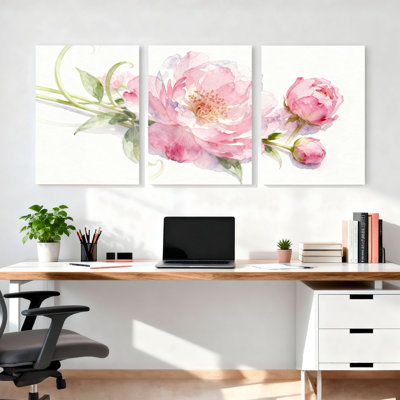 Pivoine rose, aquarelle sur toile, ensemble de 3 panneaux, impression botanique élégante pour le salon ou la chambre à coucher