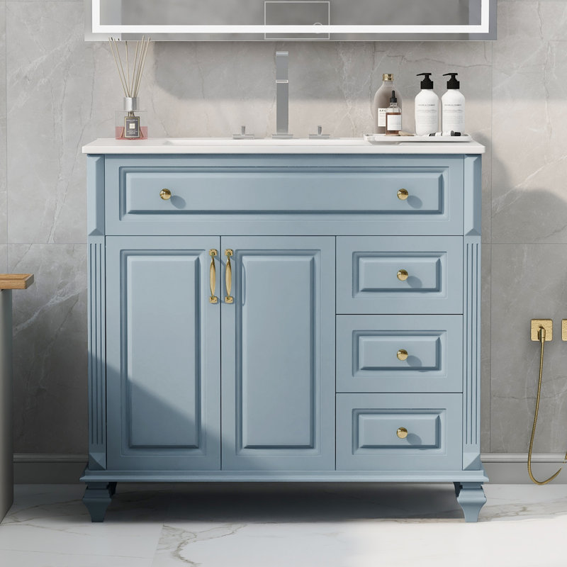 Meuble-lavabo 36 po avec lavabo, Bleu gris