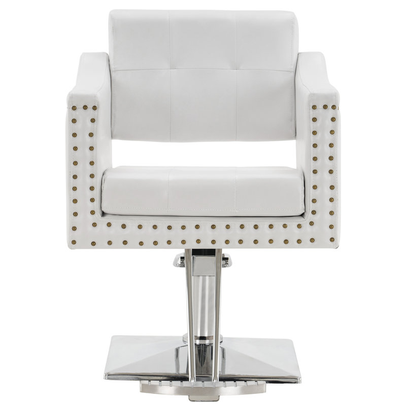 Fauteuil de coiffeur vintage avec garniture cloutée, Cuir PU blanc