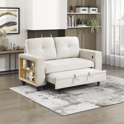 Oclair 56.5" Modern & Contemporary Boucle Loveseat with Convertible Pull-Out Sleeper Bed, Integrated USB Multi Charging Ports