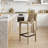 Full Assembled 26"H Counter Stool, Saddle Leather Upholstered Bar Stool With Padded Seat, Counter Height Barstool With Metal Frame Footrest For Kitchen Island Bar Counter, Khaki-306793908-307711199