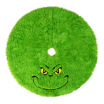 Christmas Tree Skirt: 36 Inch Faux Fur Christmas Spirit Tree Skirt with Funny Green Face, Lush Green Fuzzy Textured Tree Dress, Soft Christmas Décor for Artificial Trees Home Gifts Party