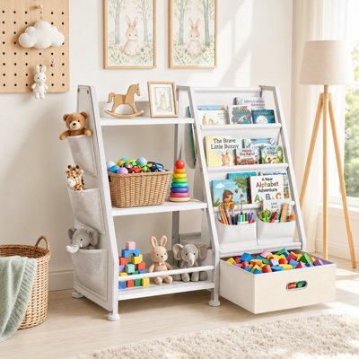 Kids Bookcase, Children's Bookshelf with Storage, Multi-Tier Toy Organizer & Reading Shelf for Toddler, Nursery, Playroom, and Bedroom