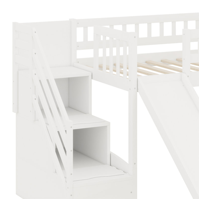Lit mezzanine avec escalier et glissade, White