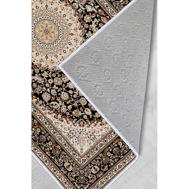 Stylish Hall Carpet (3.3 x 4.9 ft), 100% Polyester, 0.3 in Pile Height | Antibacterial, Non-Slip PVC Dot Underside | Woven Design with 3D Digital Printing | Machine Washable, Perfect for Home Décor & Comfort