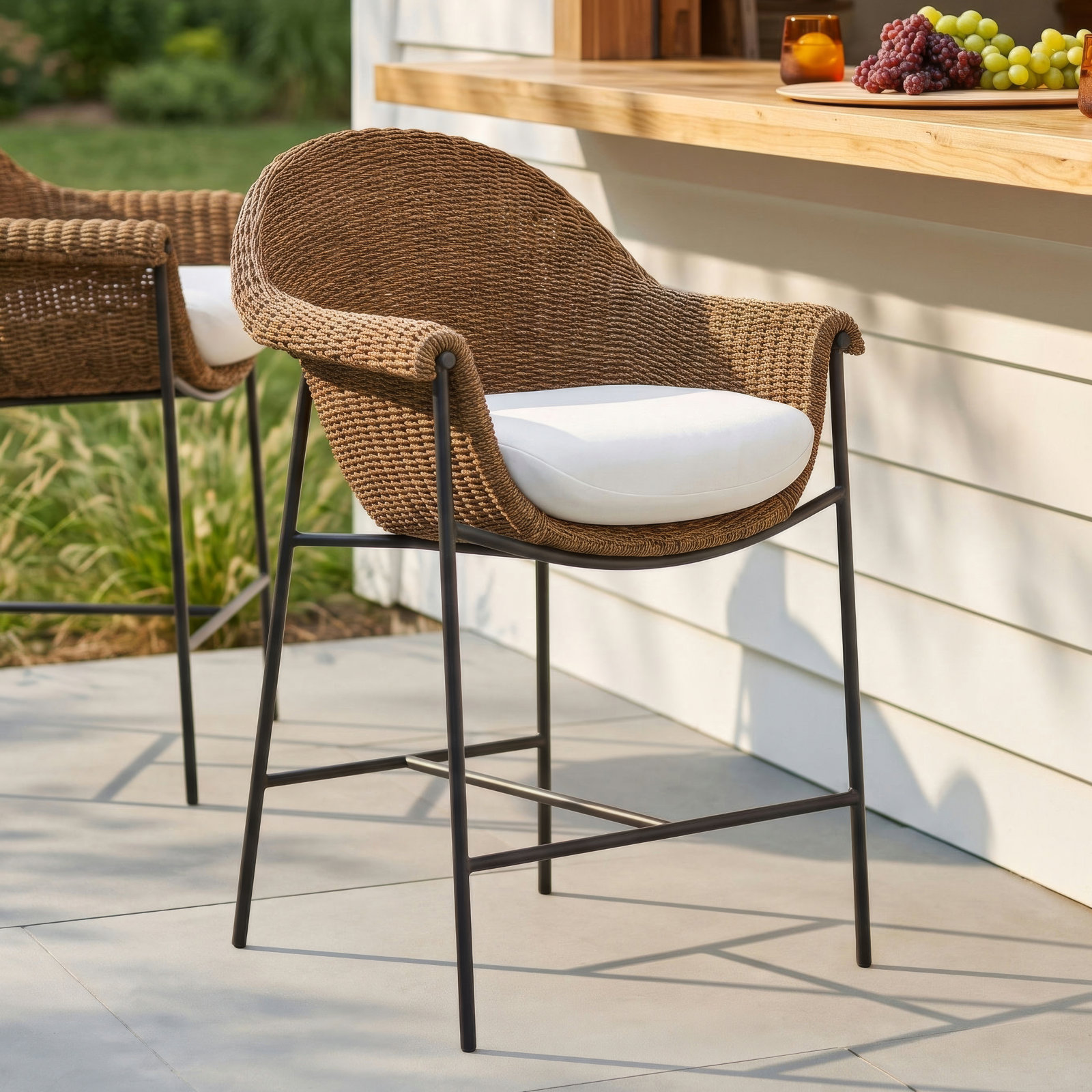 Rivah Patio Bar Stool, Cream/Black/Brown