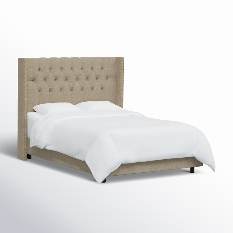 Lit tapissier standard Breckin, Très grand, Lin grès classique