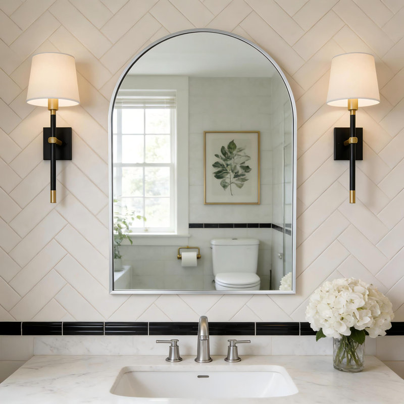 Tempered Glass and Aluminum Alloy Framed Decorative Wall Mirror, Silver, 20" x 30"