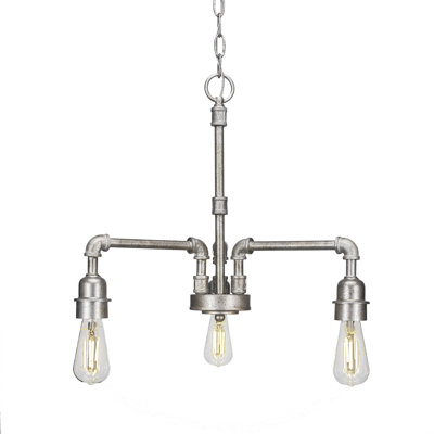Aldrich Vintage 3 Light Downlight Chandelier Shown In Aged Silver Finish With Clear Antique LED Bulb