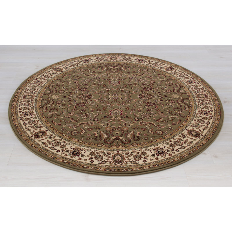 Tapis oriental vert / beige Izaiah, Rond 5 pi 3 po