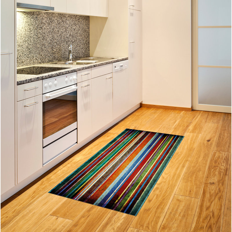 Tapis décoratif rayé en fibre de polyester à haute densité, Rectangle 2 pi 7 po x 5 pi