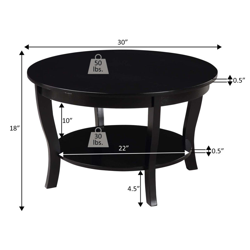 Table basse avec tablette de 30 po Carbin, Noir