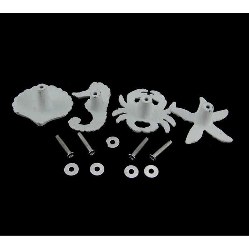 Ensemble de 4 boutons décoratifs d'armoire marine en fonte blanche Sea Life