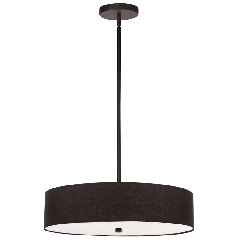 Luminaire suspendu 4 lumières incandescent noir mat avec abat-jour blanc, Noir, Noir