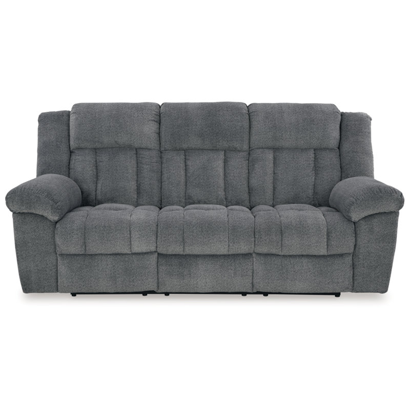 Slate Gray Fabric Power Reclining Sofa with Adjustable Headrest