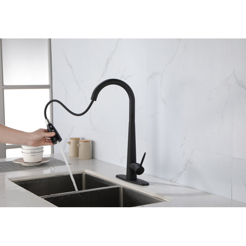 Robinets de cuisine avec douchette rétractable, robinet d'évier de cuisine avec douchette rétractable, résistant aux empreintes digitales, fixation sur le comptoir à un trou, robinet de cuisine en cuivre à poignée simple