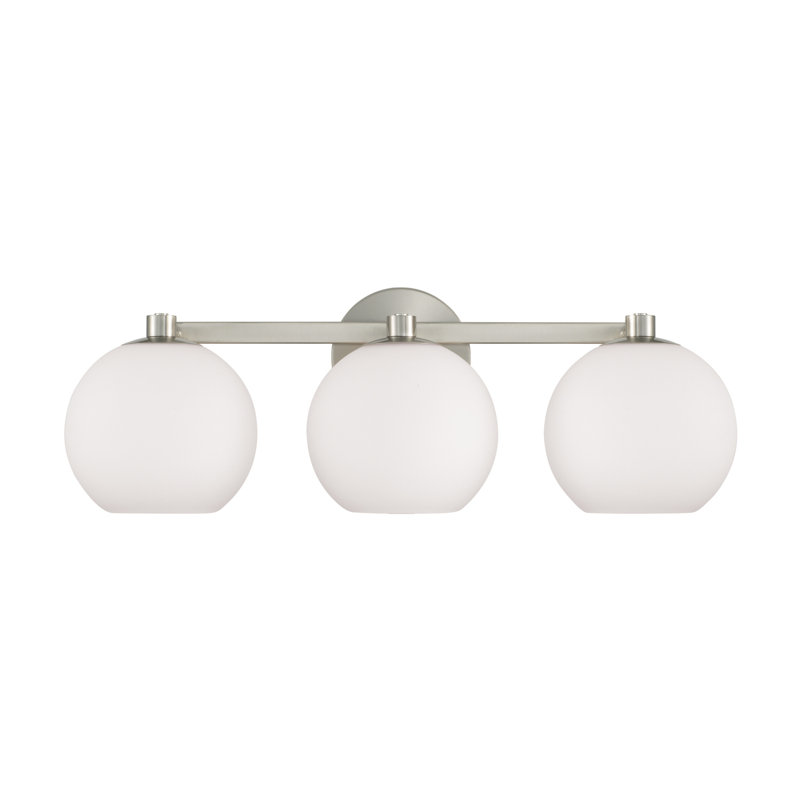 Brushed Nickel 3-Light Vanity with Soft White Glass Shades