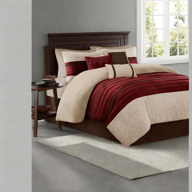 Luxurious 7-piece Faux Suede Bedding Set, Polyester Comfort, Transitional Style