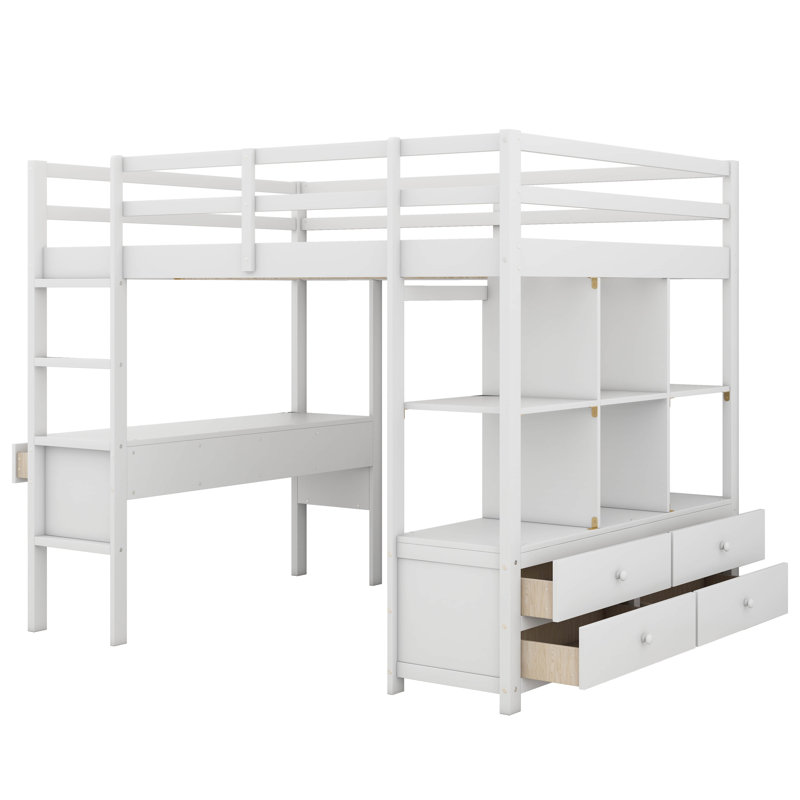 Kids Full Loft Bed, White