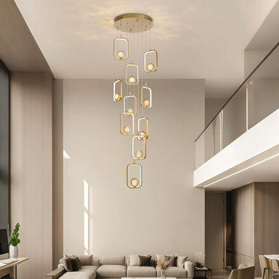 Modern Staircase Chandelier Modern LED Chandelier Gold Entryway High Ceiling Light 10 Lights Gold Crystal Light Fixture For Staircase Foyer Entryway Living Room