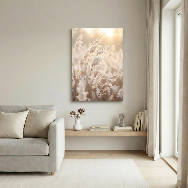 Art sur toile, herbe blanche de la pampa blanche au soleil doré, 40"H x 28"W