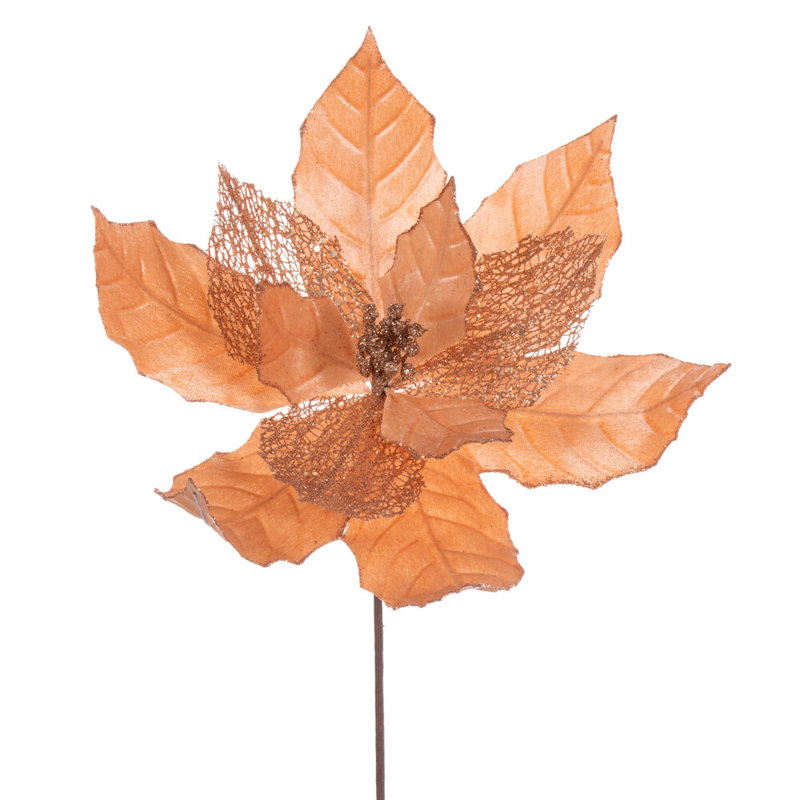 Tissu avec tige de poinsettia, Or rose