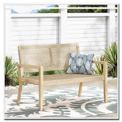 Outdoor Wicker and Acacia Wood Loveseat